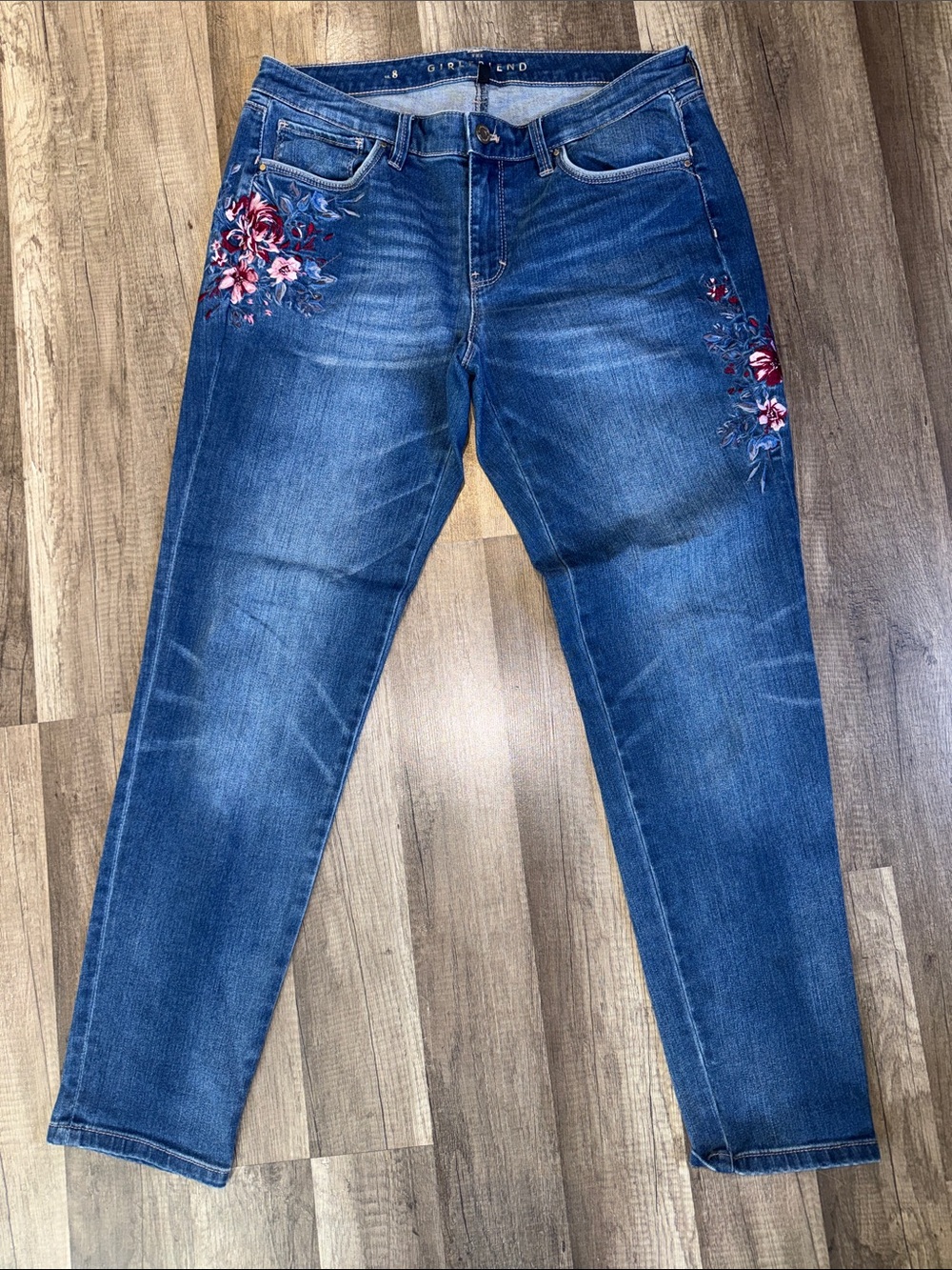 White House Black Market “The Girlfriend” Floral Embroidered Slim Jeans - 8